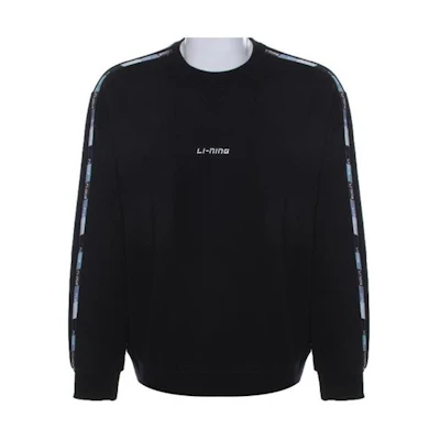 Li-Ning Crewneck Logo Print Pullover Sweatshirt in Black AWDRC21