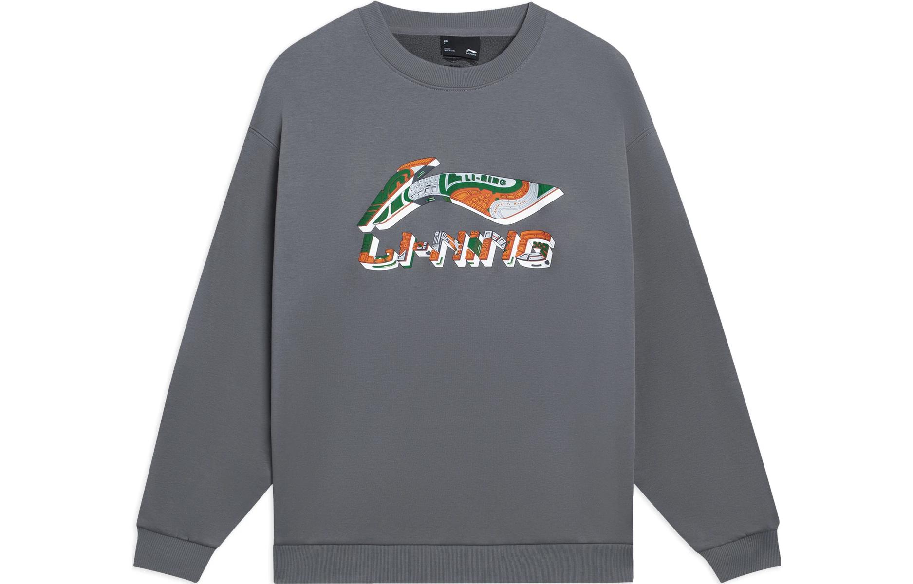 Li-Ning Crewneck Logo Sweatshirt Gray - Unisex Casual Couple Style AWDSI59-3