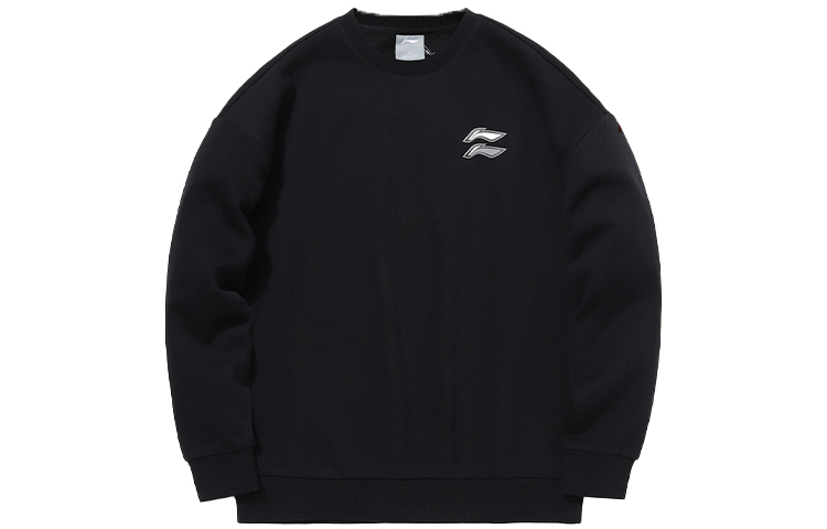 Li-Ning Crewneck Pullover Sweatshirt Relaxed Fit Fleece Black AWDQB71-2