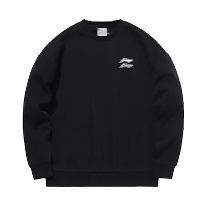 Li-Ning Crewneck Pullover Sweatshirt Relaxed Fit Fleece Black AWDQB71-2