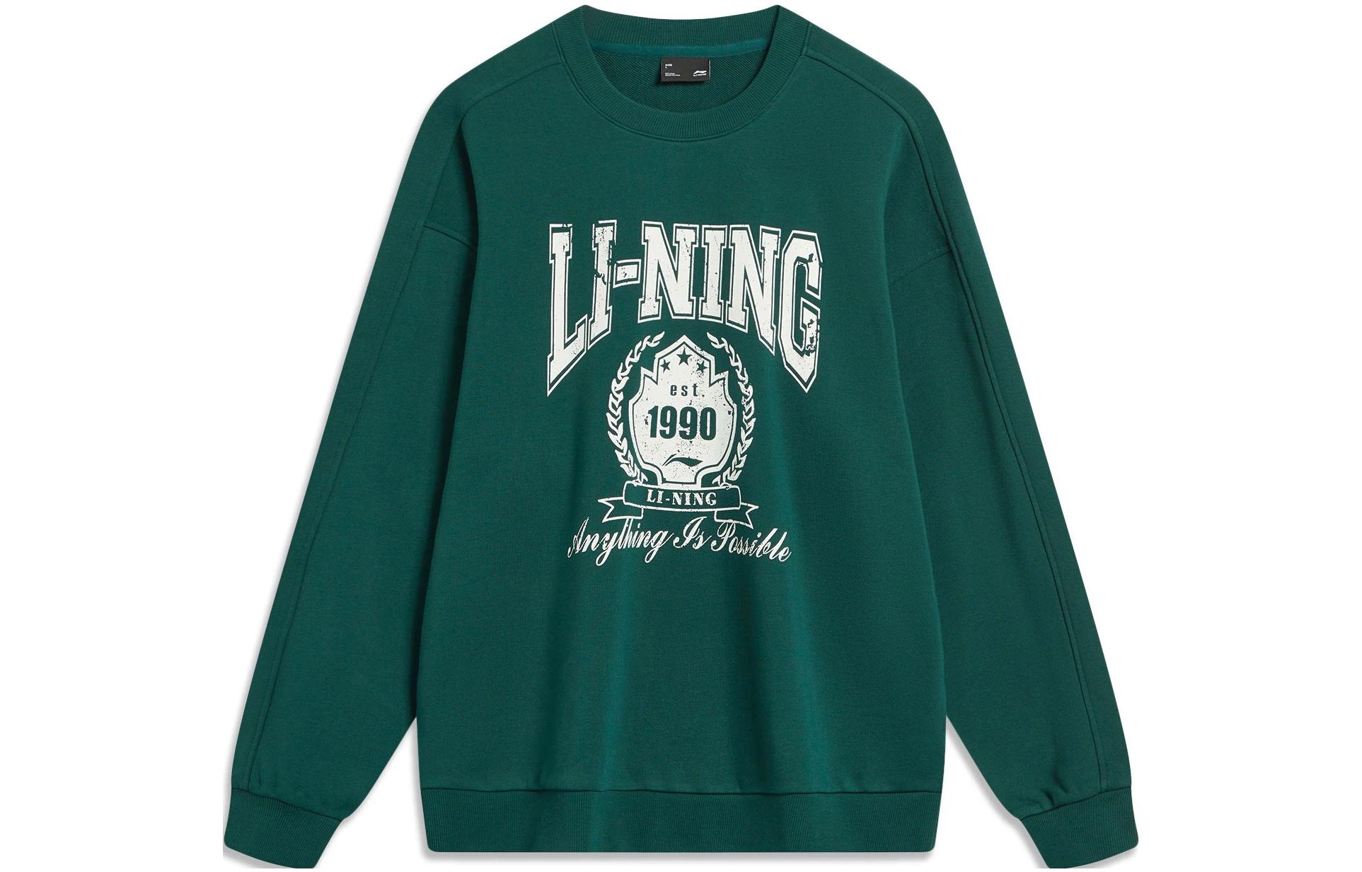 Li-Ning Crewneck Sweatshirt Letter Print Unisex Dark Green Casual Series AWDTB59-7