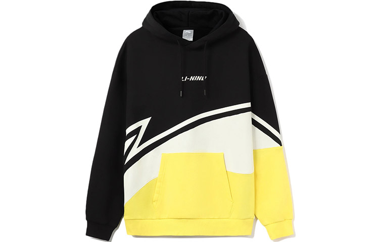 Li-Ning Embroidered Logo Contrast Fleece Pullover Sweatshirt Black/Yellow Unisex AWDRB82-4