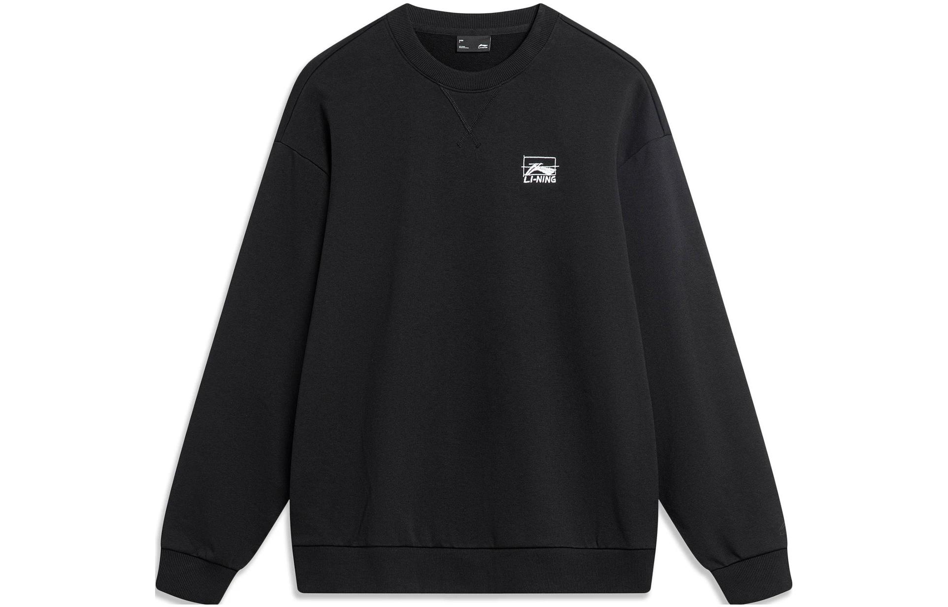 Li-Ning Embroidered Logo Crewneck Pullover Sweatshirt Unisex Black AWDTB49-12