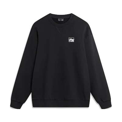 Li-Ning Embroidered Logo Crewneck Pullover Sweatshirt Unisex Black AWDTB49-12