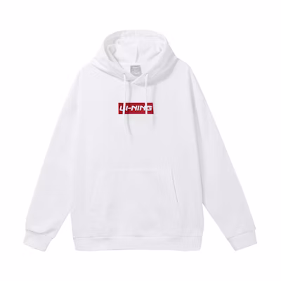 Li-Ning Embroidered Logo Fleece Hoodie White Unisex Couples Style AWDRC33-1