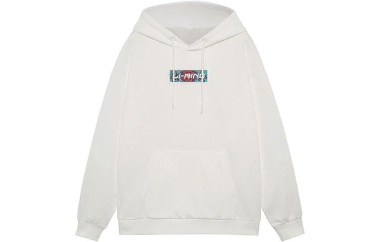 Li-Ning Embroidered Logo Fleece Pullover Winter Sweatshirt Unisex Cream White AWDRD42-7