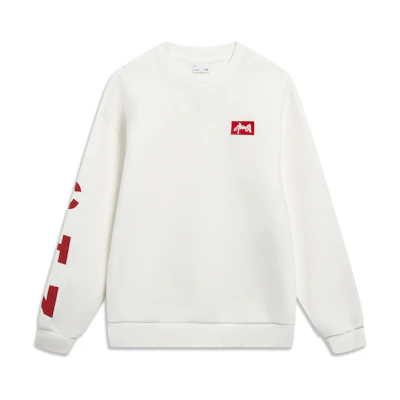 Li-Ning Embroidered Logo Oversized Crewneck Sweatshirt White Unisex Casual Series AWDT575-1