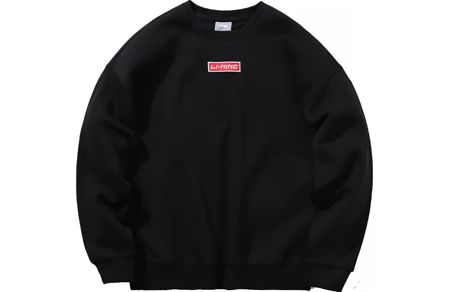Li-Ning Embroidered Small Logo Fleece Crewneck Sweatshirt Unisex Black Fashion AWDP696-10