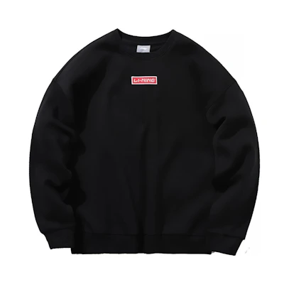 Li-Ning Embroidered Small Logo Fleece Crewneck Sweatshirt Unisex Black Fashion AWDP696-10