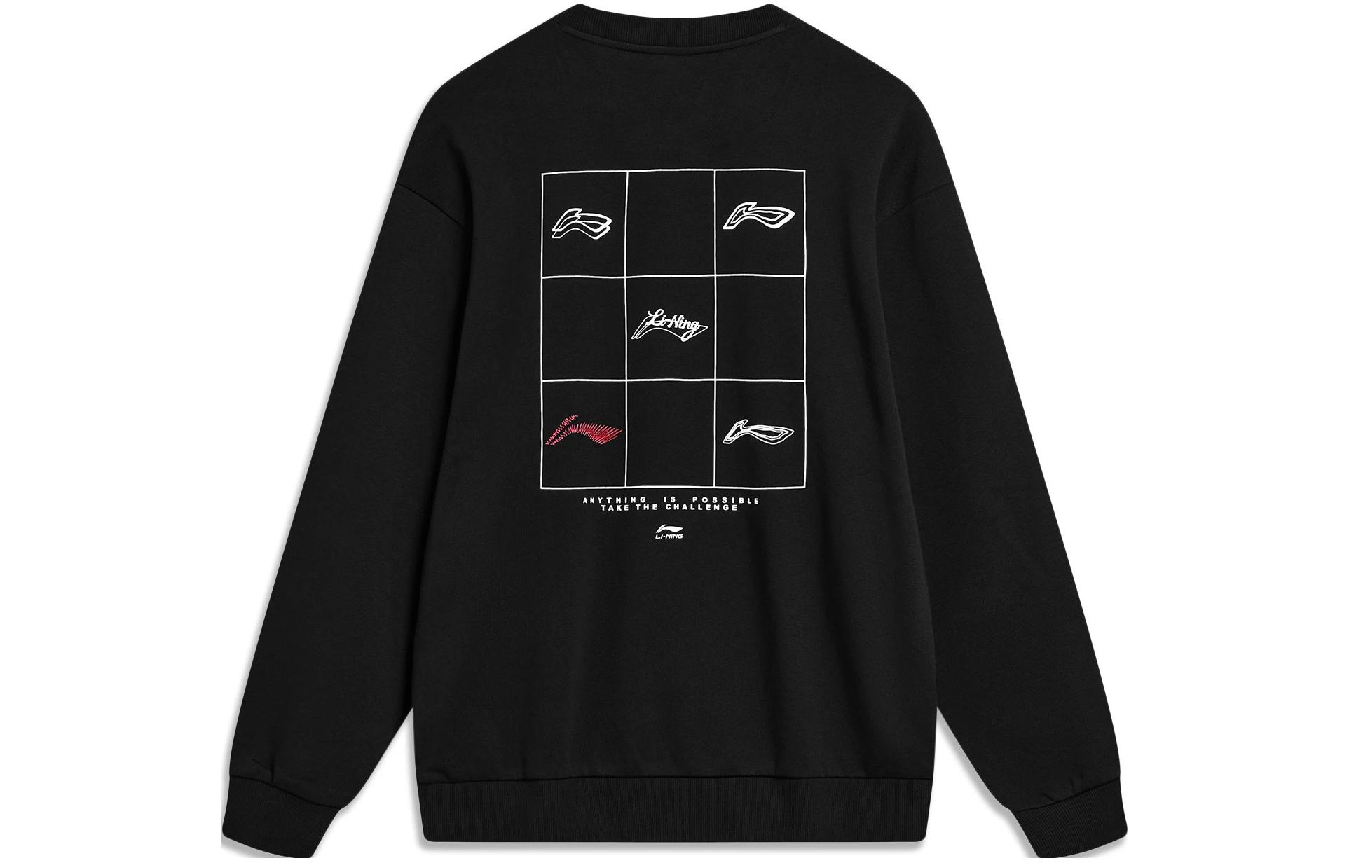 Li-Ning Fashion Crewneck Sweatshirt Unisex Black with Grid Logo Print AWDTB49-14