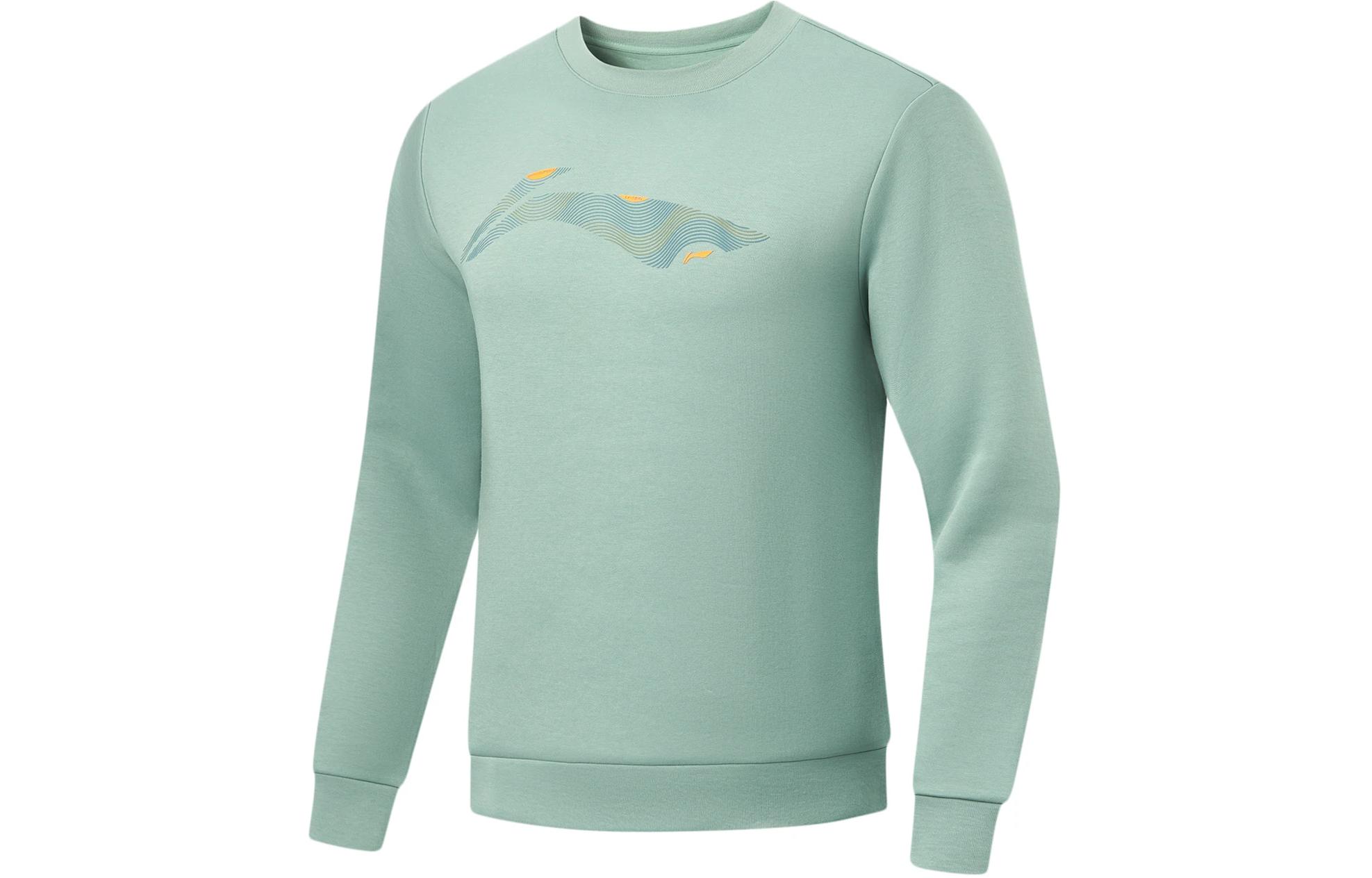 Li-Ning Fitness Crewneck Sweatshirt Logo Print - Lake Cyan Green AWDU103-4