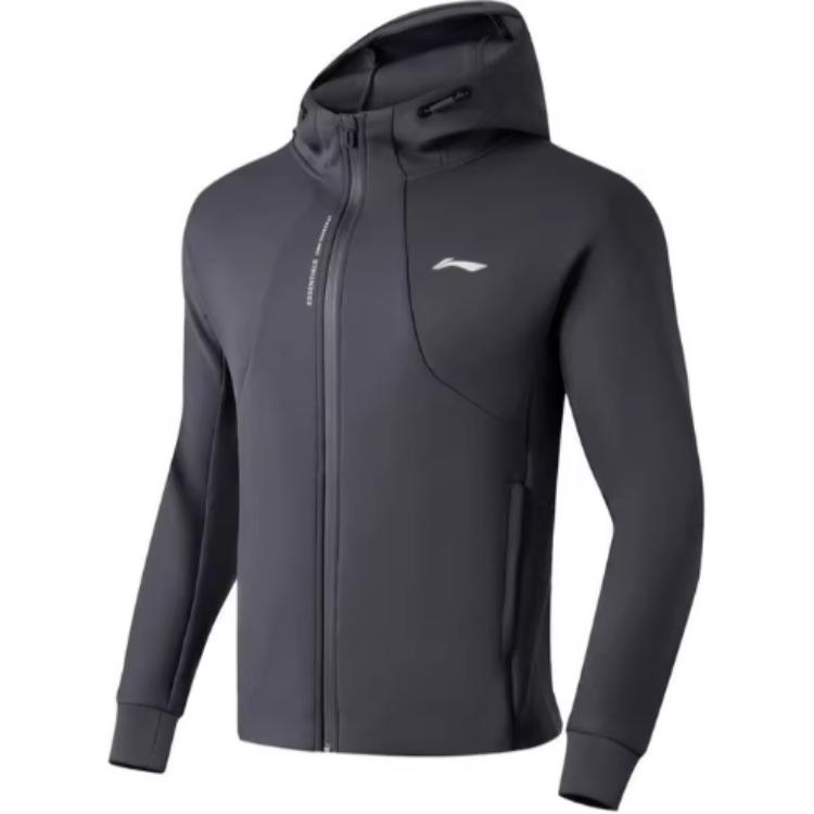 Li-Ning Fitness Hoodie Grey - Comfy Casual Logo Print Zip-Up AWDT001-2