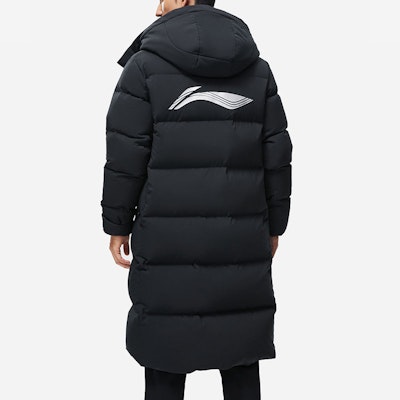 李宁健身系列黑色长款羽绒服背部大LOGO连帽款 AYMT107-1 Shop 李宁健身系列黑色长款羽绒服背部大LOGO连帽款 AYMT107-1