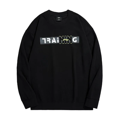 Li-Ning Fitness Series Black Letter Print Loose Fit Crewneck Sweatshirt AWDU947-1