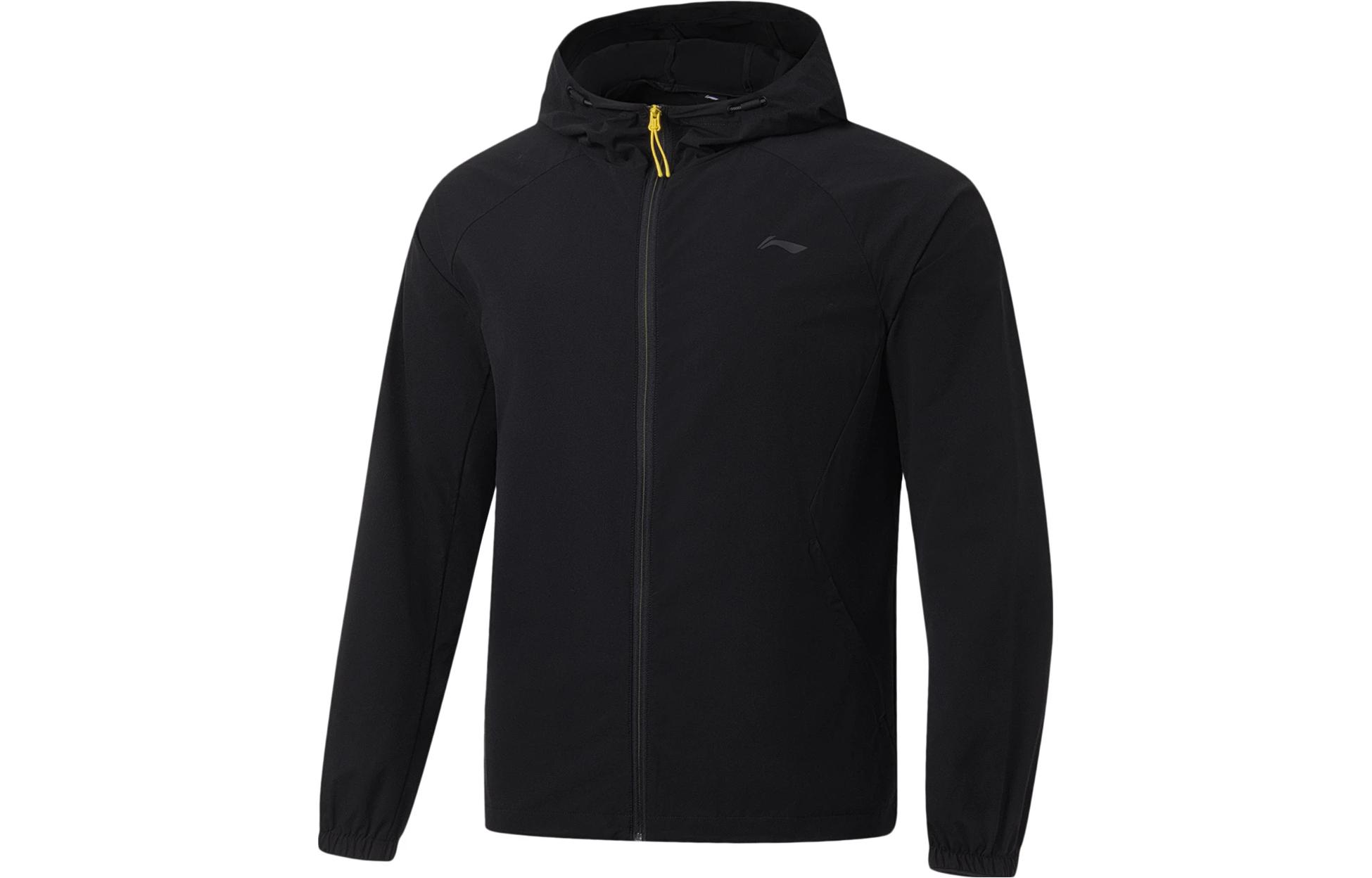 Li-Ning Fitness Series Black Solid Color Woven Hooded Jacket AFDT195-1