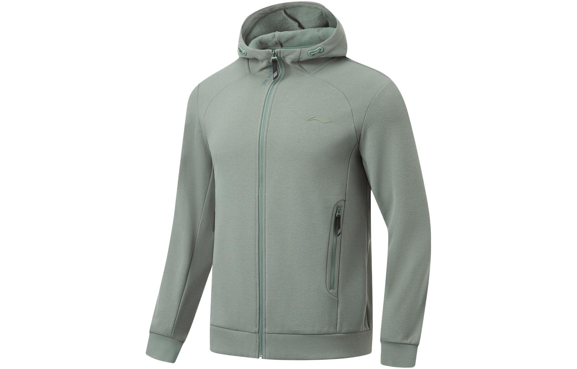 Li-Ning Fitness Series Fleece Zip Hoodie Gray-Green Color AWDT793-4