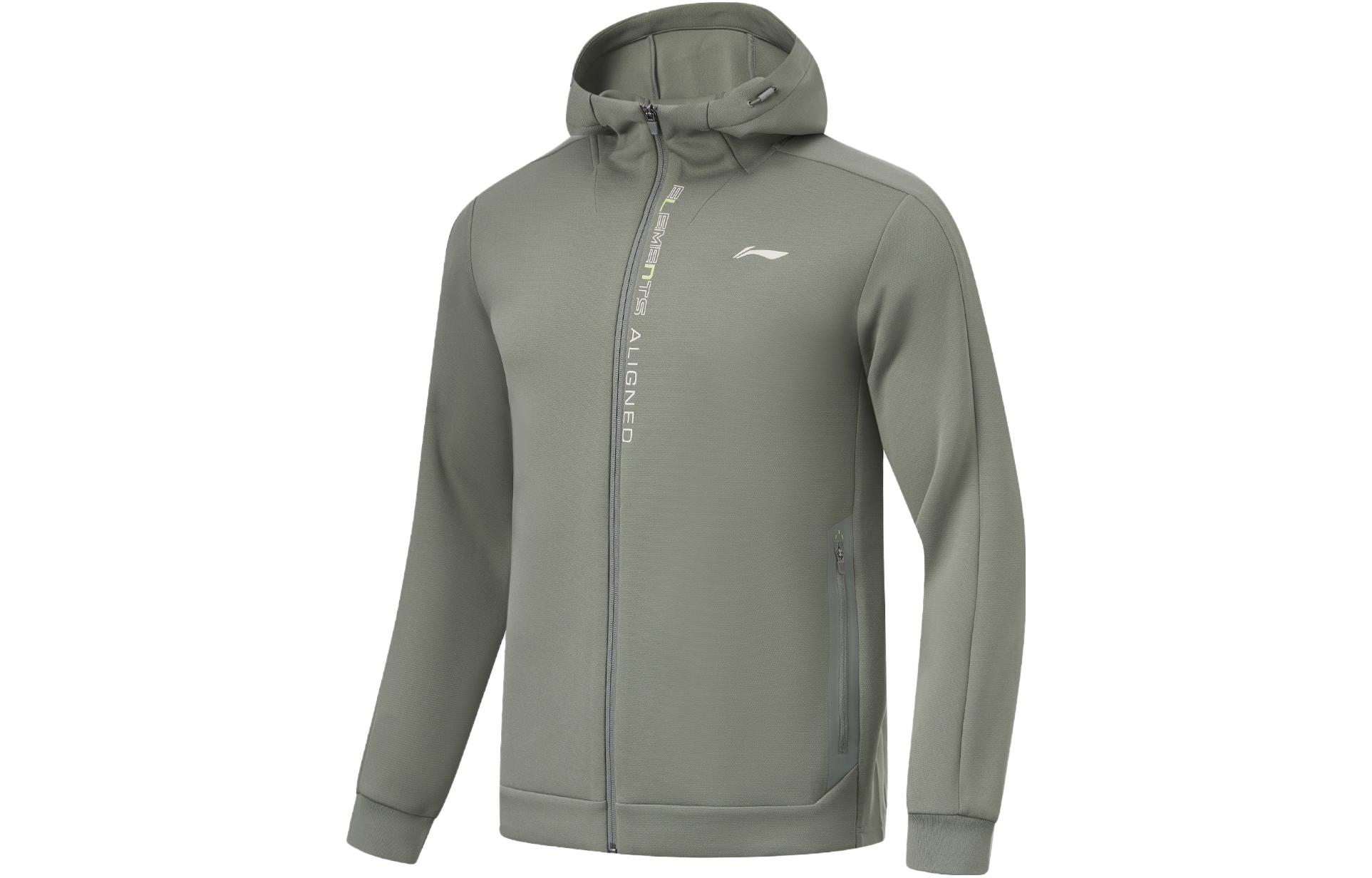 Li-Ning Fitness Series Hoodie Jacket - Stretch Knit, Olive Green AWDU067-4