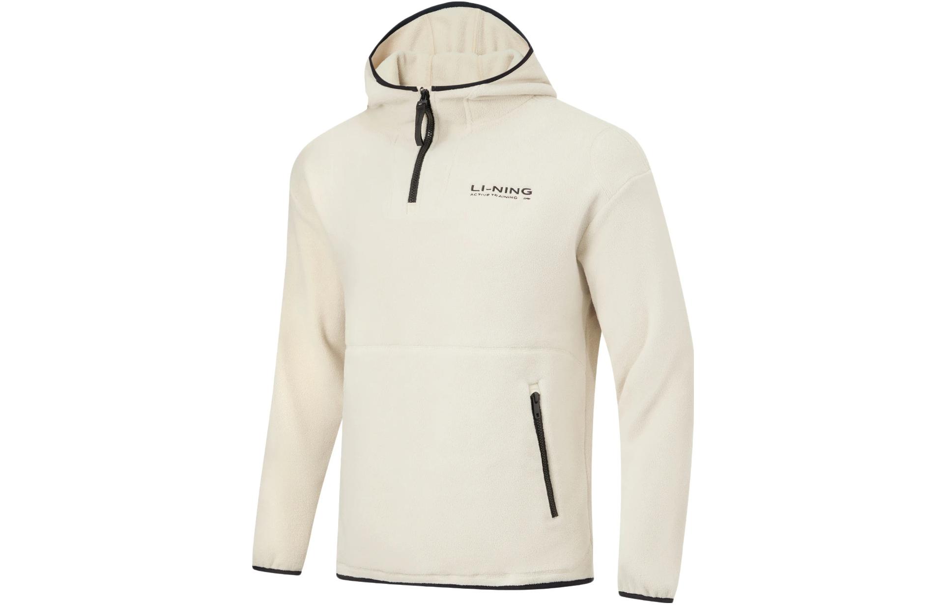 Li-Ning Fitness Series Hoodie Oatmeal Gray Unisex Fleece Pullover AWDTB31-3