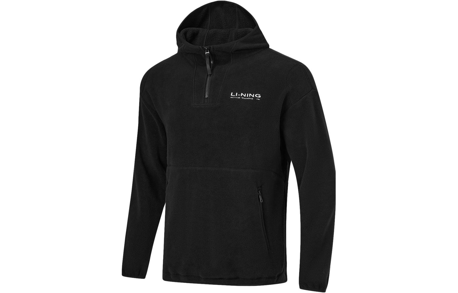 Li-Ning Fitness Series Letter Hoodie Unisex Pullover Black Fleece AWDTB31-2