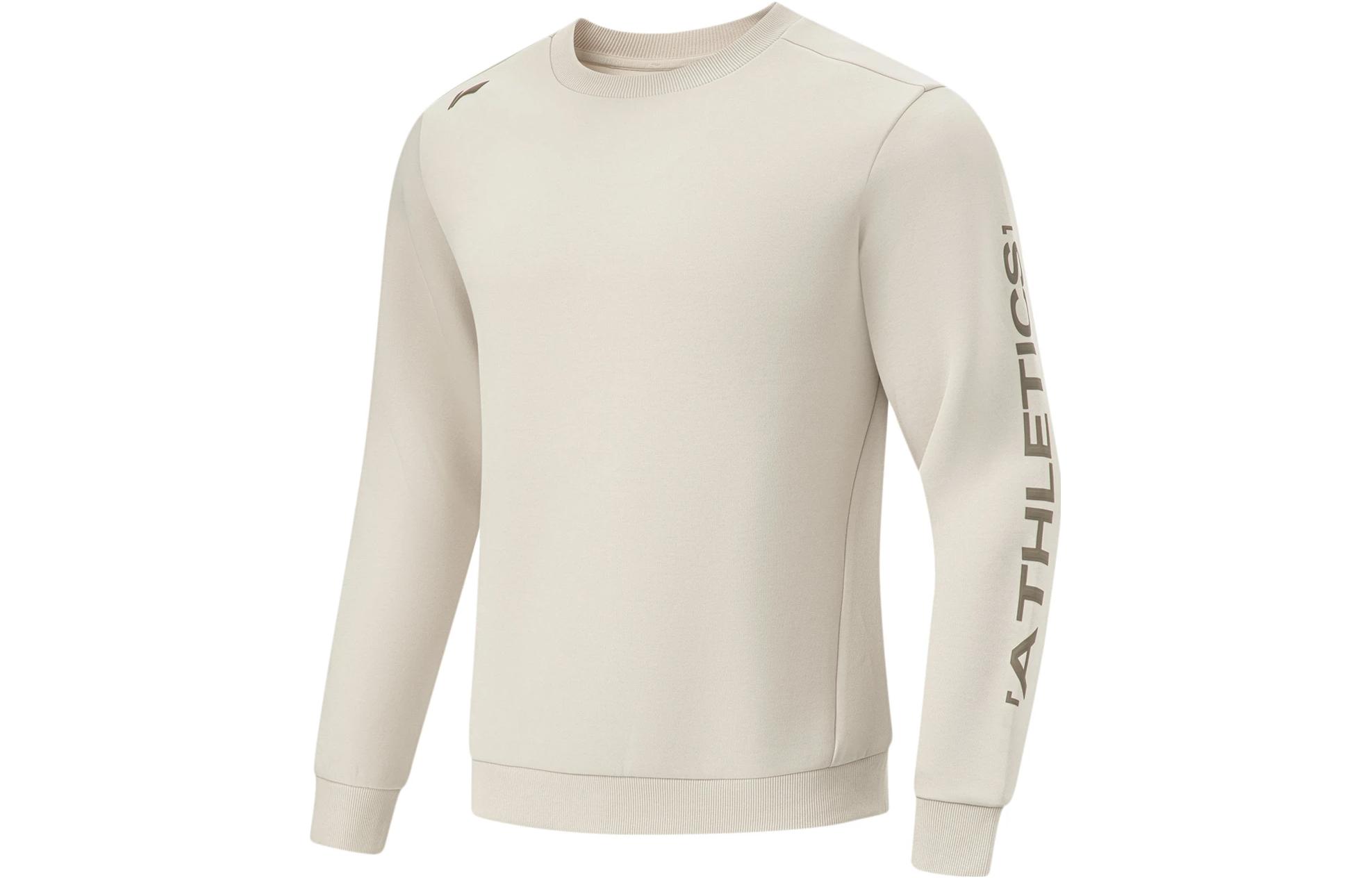 Li-Ning Fitness Series Letter Print Crewneck Sweatshirt Oatmeal Gray AWDTB27-1
