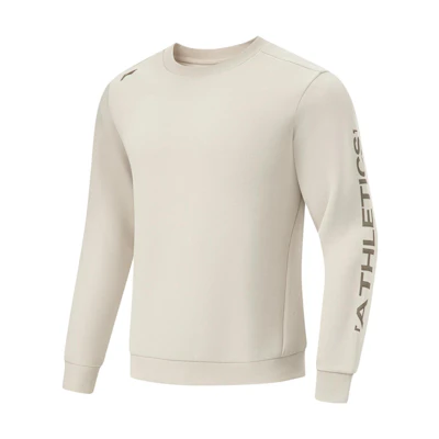 Li-Ning Fitness Series Letter Print Crewneck Sweatshirt Oatmeal Gray AWDTB27-1