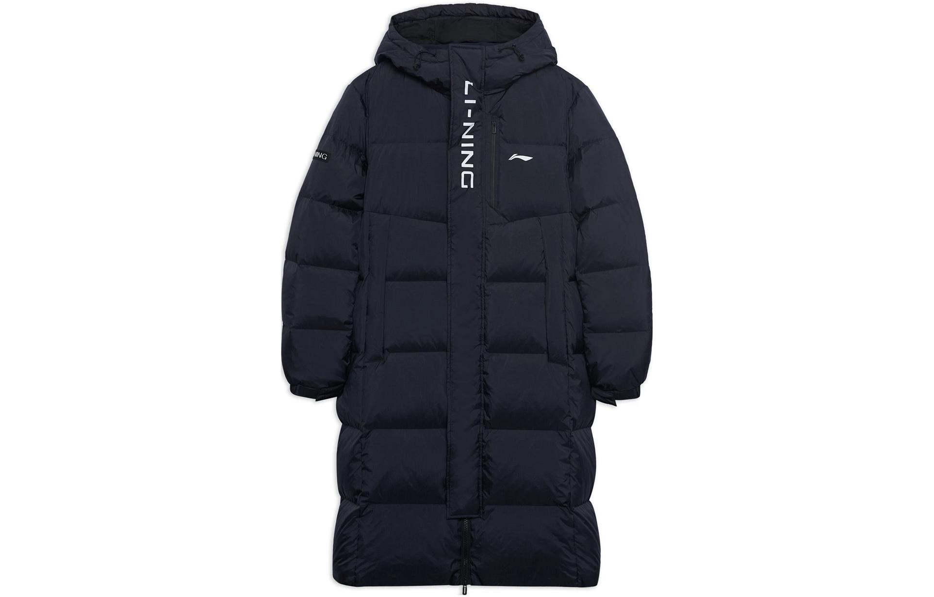Li-Ning Fitness Series Logo Mid-Length Hooded Down Jacket Black Men’s AYMS413-1