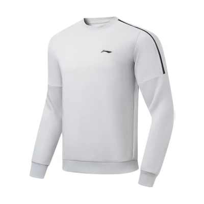 Li-Ning Fitness Series Logo Patch Crewneck Knit Sport Sweatshirt Men Coin Gray AWDU915-2