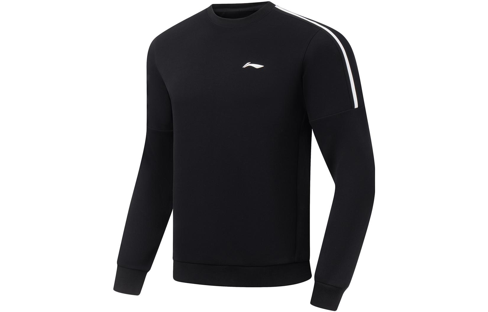 Li-Ning Fitness Series Logo Patchwork Crewneck Pullover Sweatshirt Black AWDU915-1