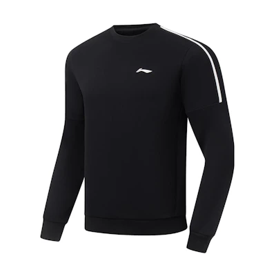 Li-Ning Fitness Series Logo Patchwork Crewneck Pullover Sweatshirt Black AWDU915-1
