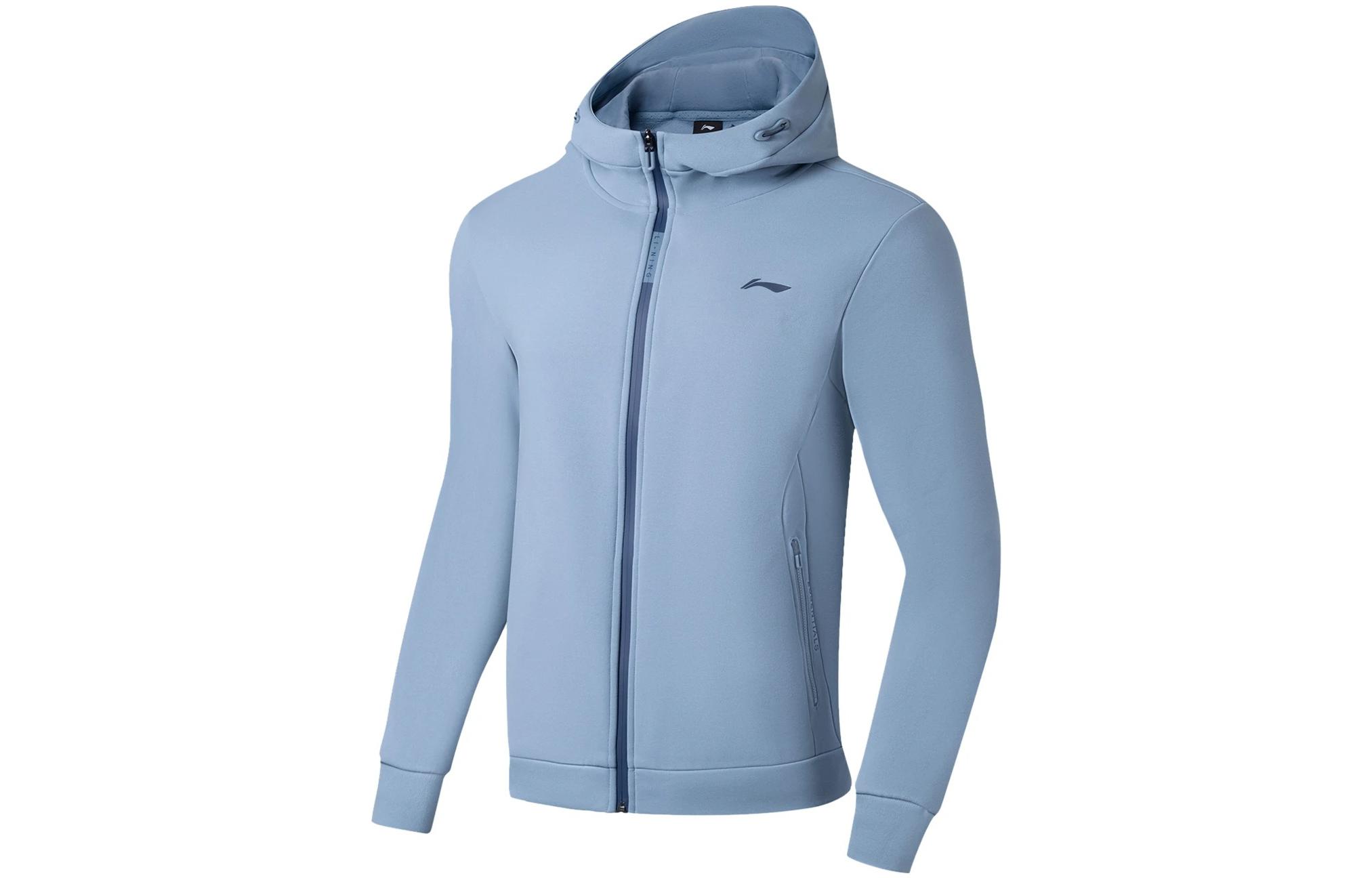 Li-Ning Fitness Series Logo Print Zip Crewneck Sweatshirt - Blue AWDSA61-3