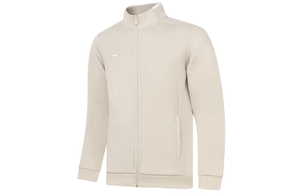 Li-Ning Fitness Series Oatmeal Gray Solid Color Zip-Up Sweatshirt AWDT989-4
