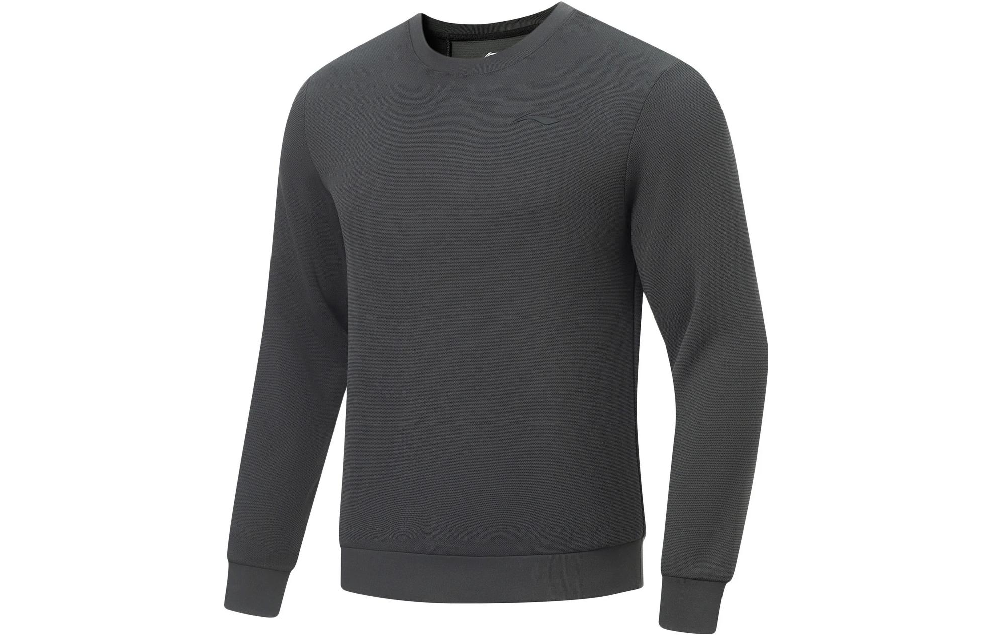 Li-Ning Fitness Series Solid Color Logo Crewneck Sweatshirt Men’s Heather Black AWDT433-1