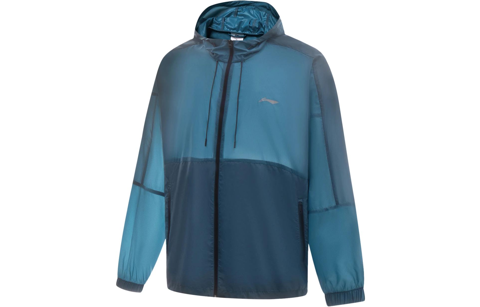 Li-Ning Fitness Series Solid Logo Print Hoodie Jacket in Dark Navy AFDT527-3