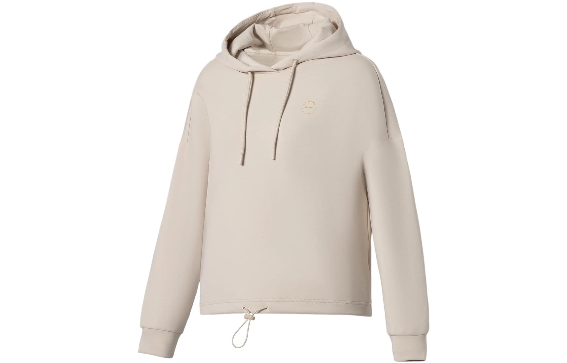 Li-Ning Fitness Series Unisex Oatmeal Grey Loose Hoodie Sweatshirt AWDS036-5