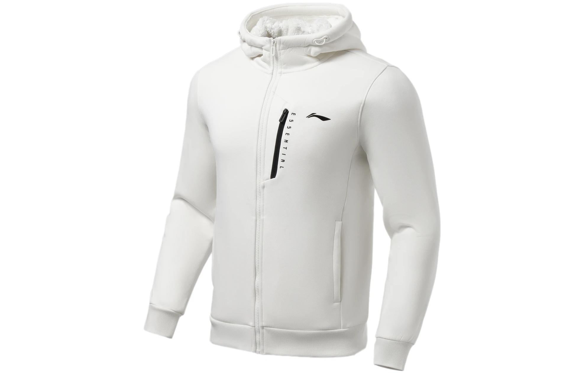 Li-Ning Fitness Series White Fleece Hoodie Winter Wear with Logo Print AWDRE57-4