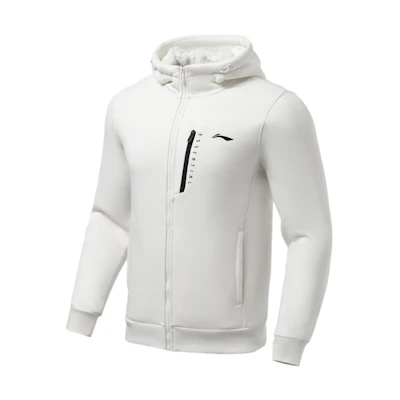 Li-Ning Fitness Series White Fleece Hoodie Winter Wear with Logo Print AWDRE57-4
