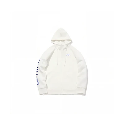 Li-Ning Fleece Hoodie with Logo Print Zip-Up - Off-White YWDT307-1