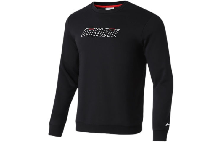 Li-Ning Fleece Lined Letter Print Crewneck Sweatshirt Black AWDRH31-1