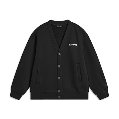 Li-Ning Fleece Logo Print Cardigan Hoodie Unisex Black - Active Lifestyle Series AWDTB65-4