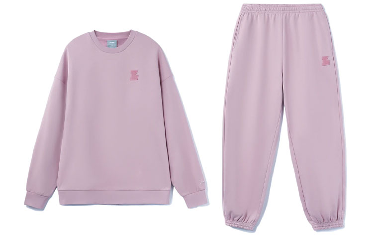 Li-Ning Fleece Warm Casual Sweatshirt & Pants Set Unisex Couple Purple AWER020-5