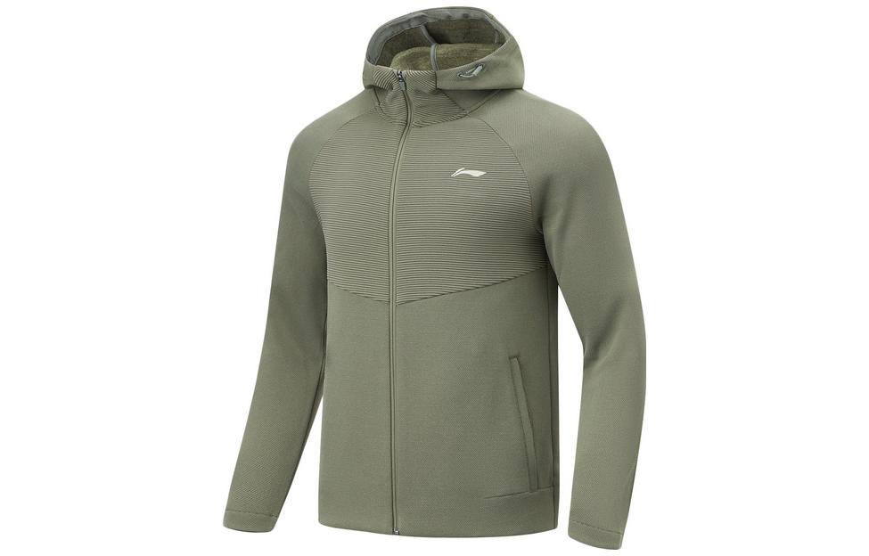 Li-Ning Fleece Zipper Hoodie Jacket - Fitness Series in Mixed Smoke Green AWDU069-3