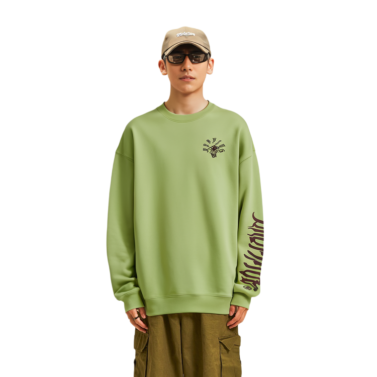 Shop Li-Ning Fresh Moss Green Unisex Crewneck Pullover Sweatshirt AWDT087-7