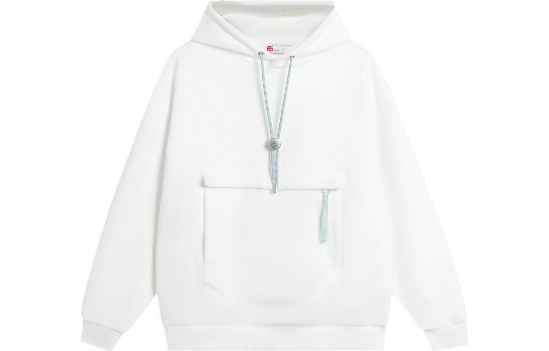 Li-Ning Geometric Print Loose Fit Hoodie Off-White Unisex Pullover AWDSC77-2