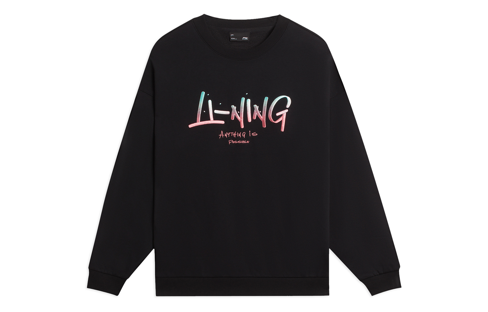 Li-Ning Gradient Letter Embroidery Crewneck Sweatshirt Unisex Black AWDSF75-9