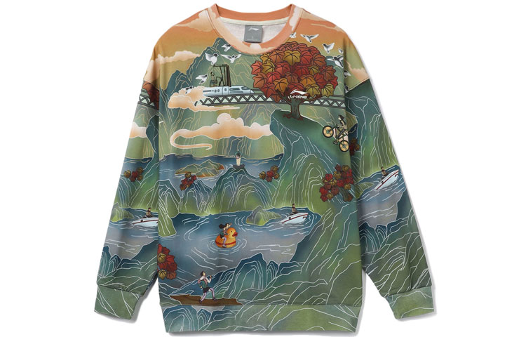 Li-Ning Gradient Print Crewneck Sweatshirt Green - Trend Series AWDR479-6