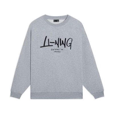 Li-Ning Graffiti Logo Embroidered Crewneck Sweatshirt Unisex Light Gray AWDSF75-5