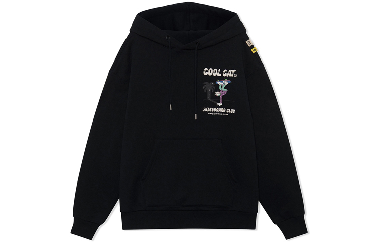 Li-Ning Graphic Fleece Pullover Sweatshirt Black - Unisex Couple's Design AWDRF79-3