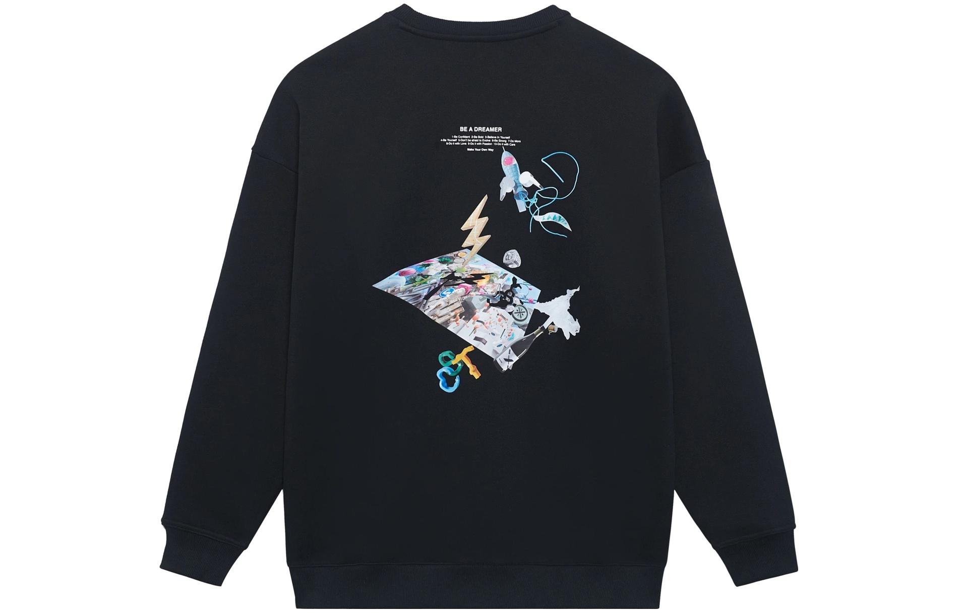 Li-Ning Graphic Print Pullover Sweatshirt Unisex Black AWDSI39-1