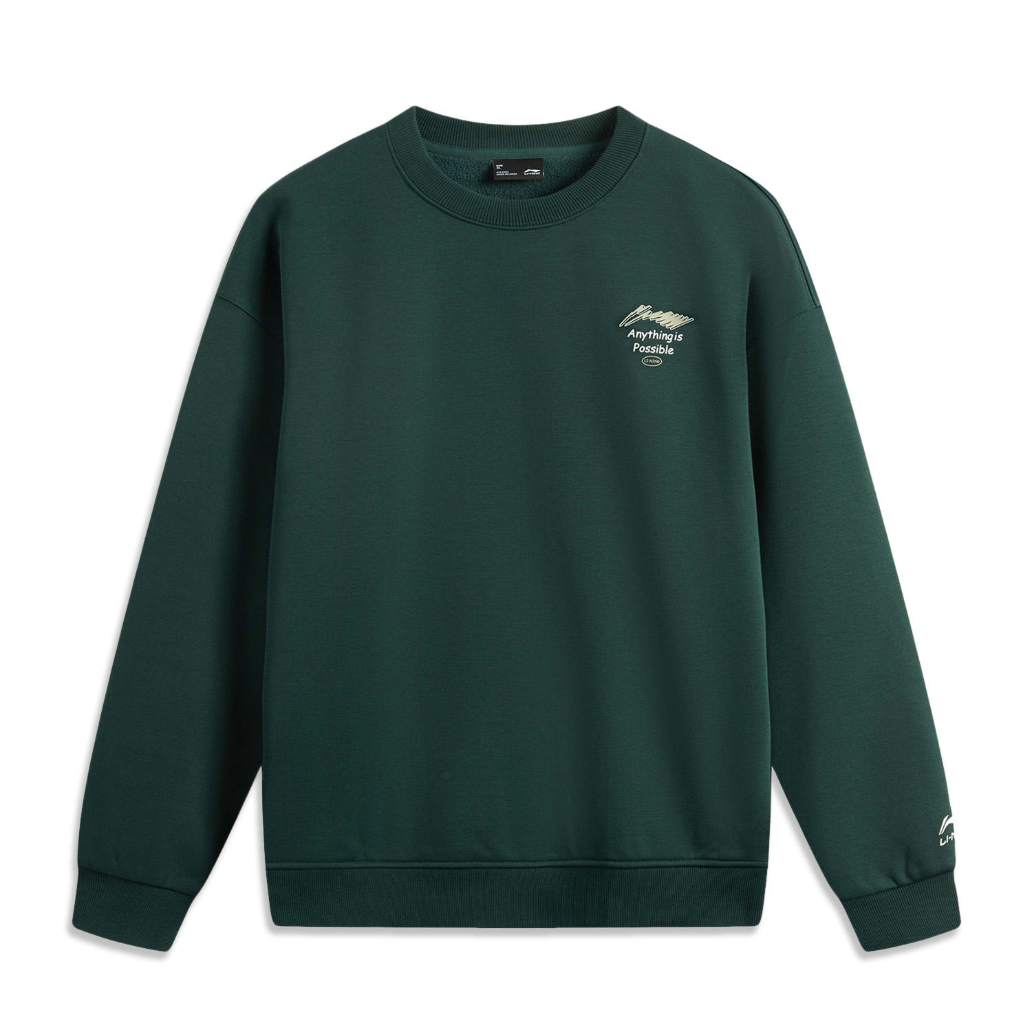 Li-Ning Green Antistatic Fleece Crewneck Sweatshirt - Relaxed Fit AWDU981-11