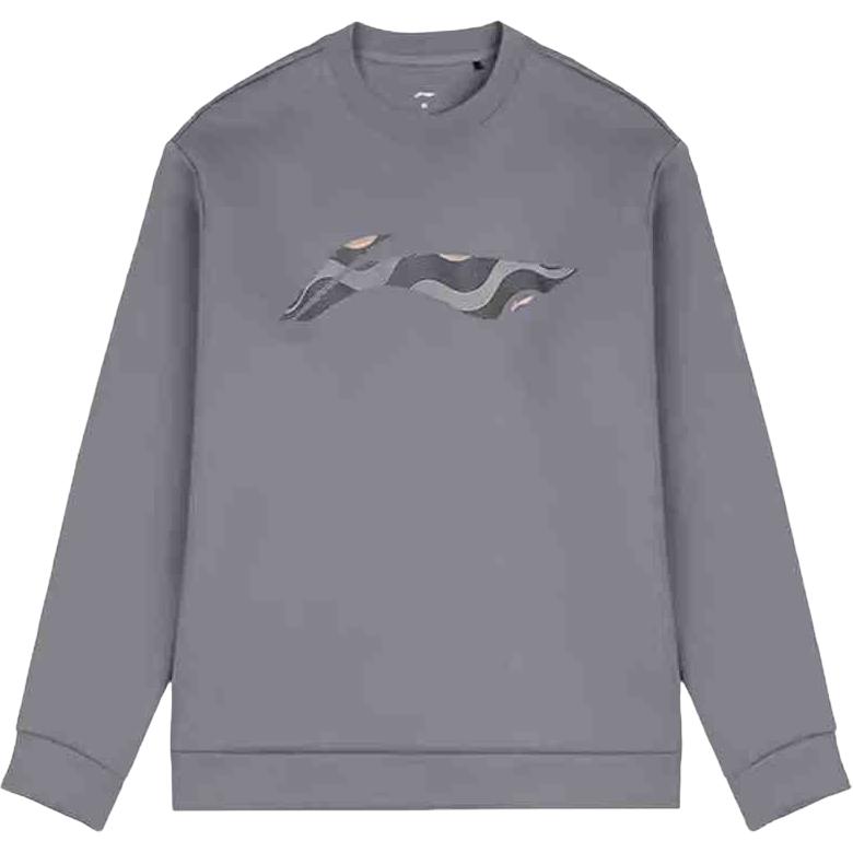 Li-Ning Grey Logo Crewneck Pullover Sweatshirt Casual Comfort AWDU103-5